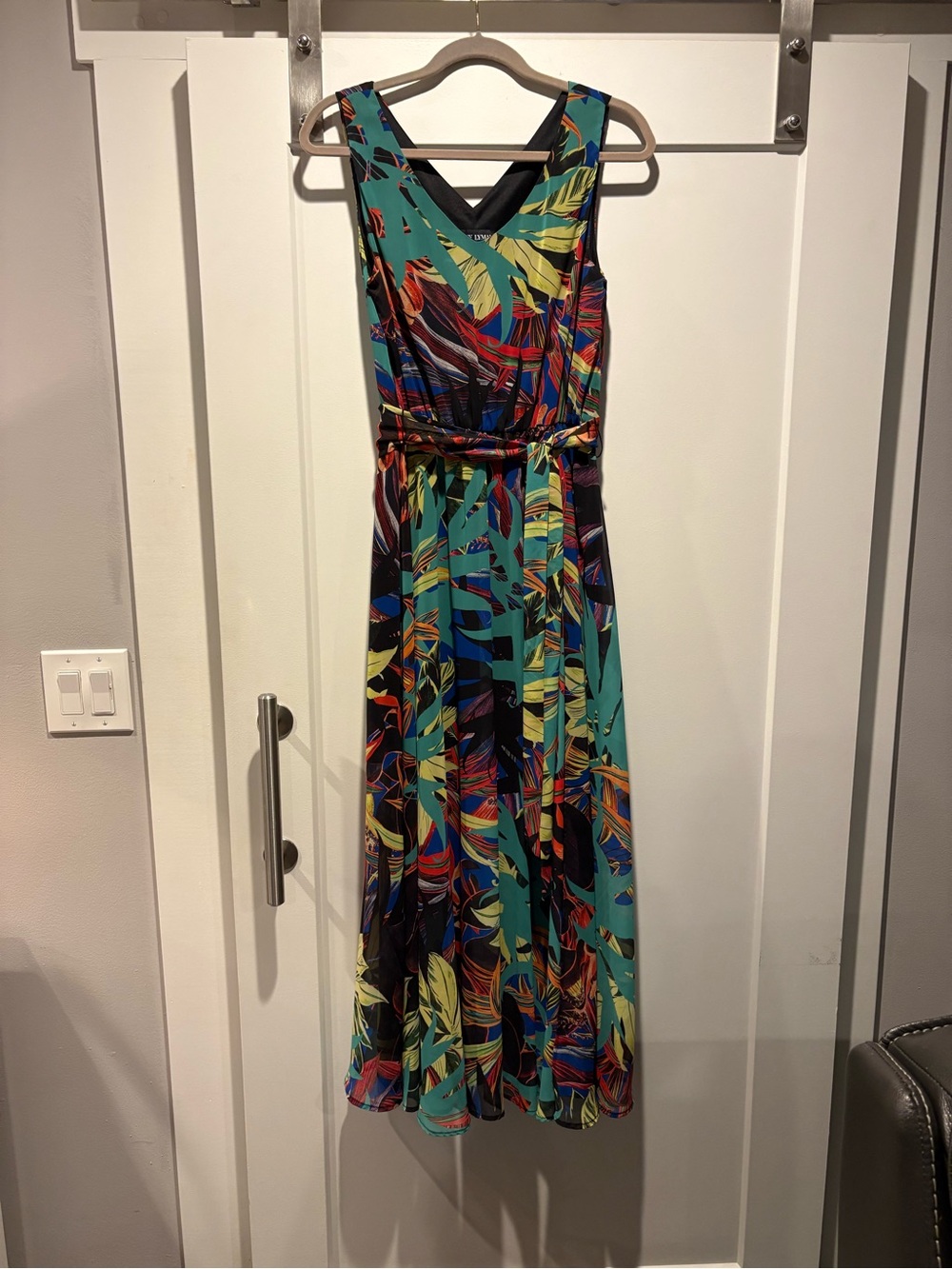Frank Lyman Design Teal Tropical Print Maxi Dress